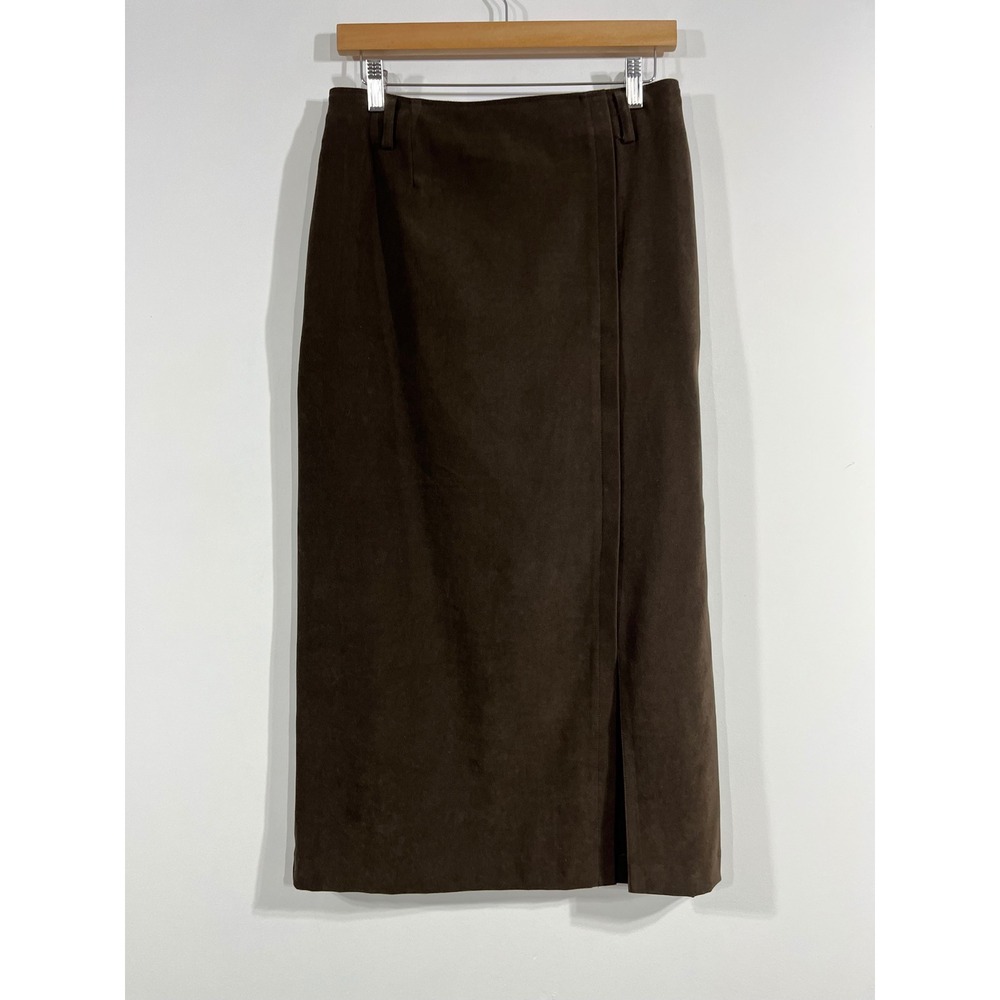 Liz Claiborne 90s Minimalist Faux Suede Maxi Skirt Women 10 Brown Preppy Western